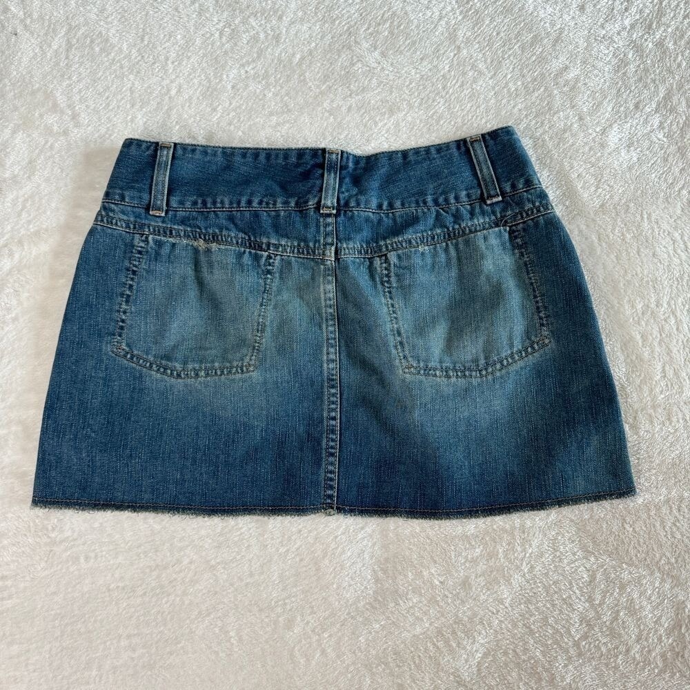 American Eagle‎ Skirt Womens 4 Blue Denim Mini Vtg Y2K Ultra Low Rise Raw Hem - Picture 4 of 14